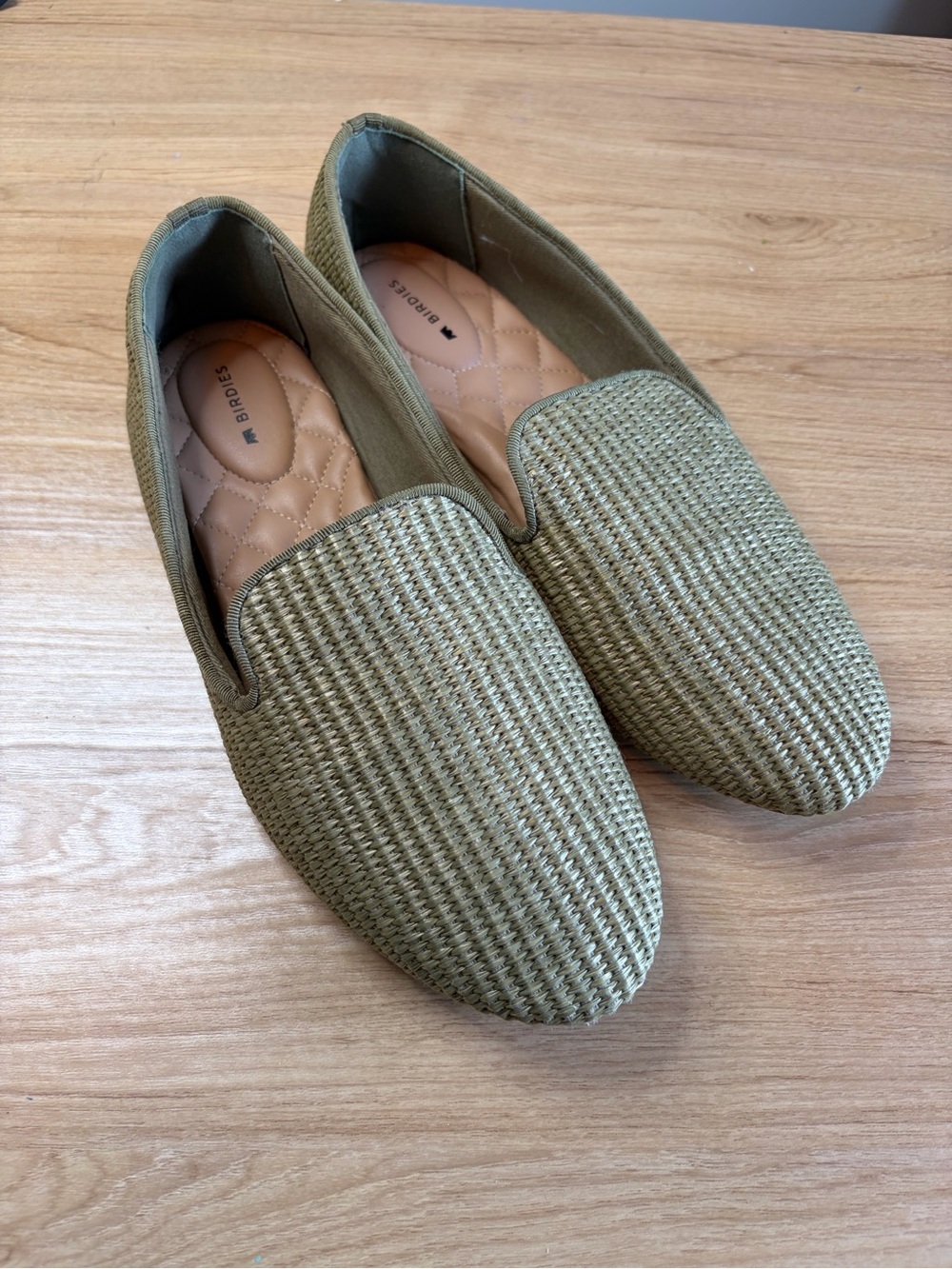 Birdies The Starling Olive Green Raffia Woven Loafers Size 10 Flat Shoes